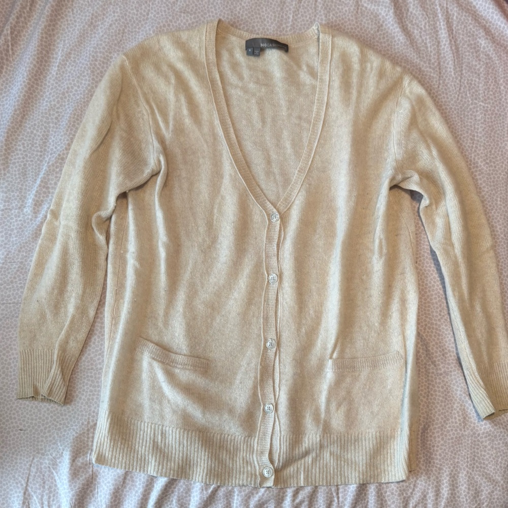 360 Cashmere 100% Cashmere V-Neck Cardigan Sweater - S